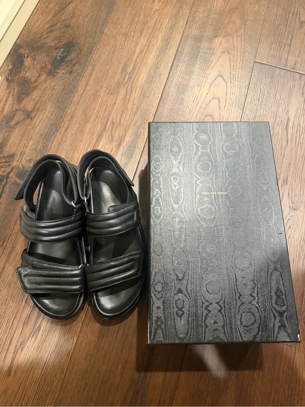 Dries Van Noten Black Quilted Velcro Platform Sandals